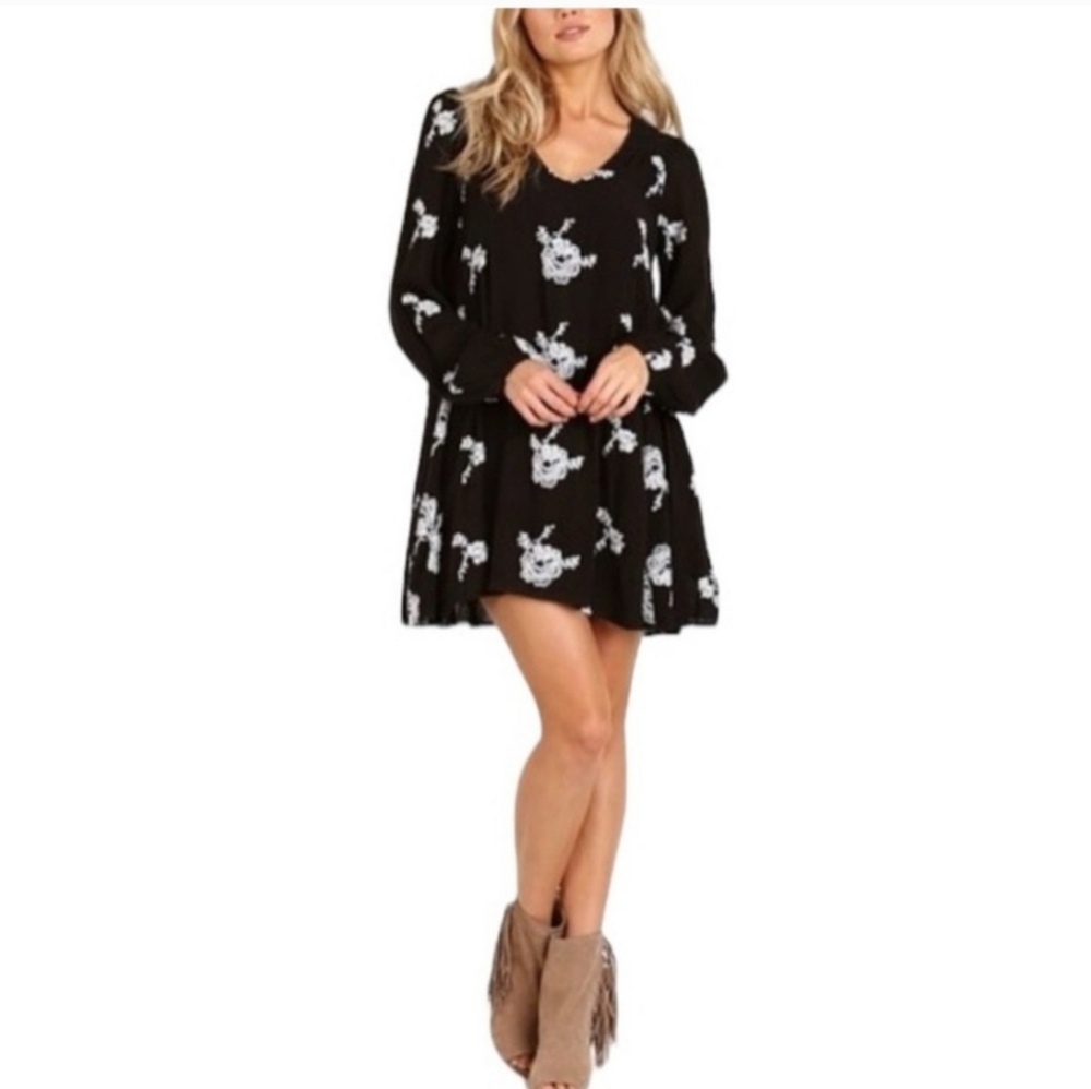 Free People Women's Black White Emroidered Swing Spring Dress